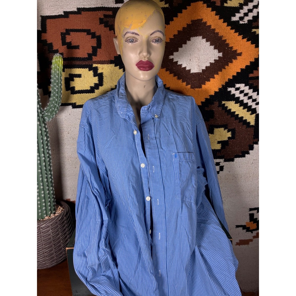 IZOD Button Down Shirt Mens M Blue White Gingham Excellent Long Sleeve Pocket